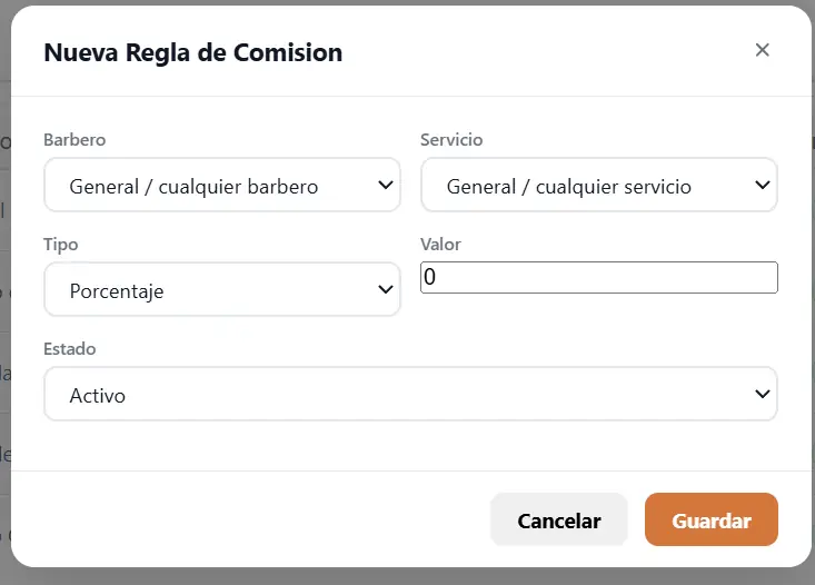 Agregar comisión
