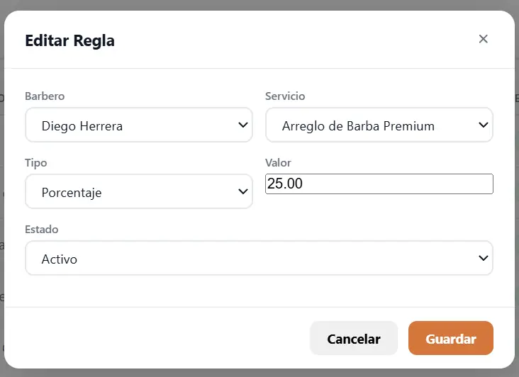 Editar comisión