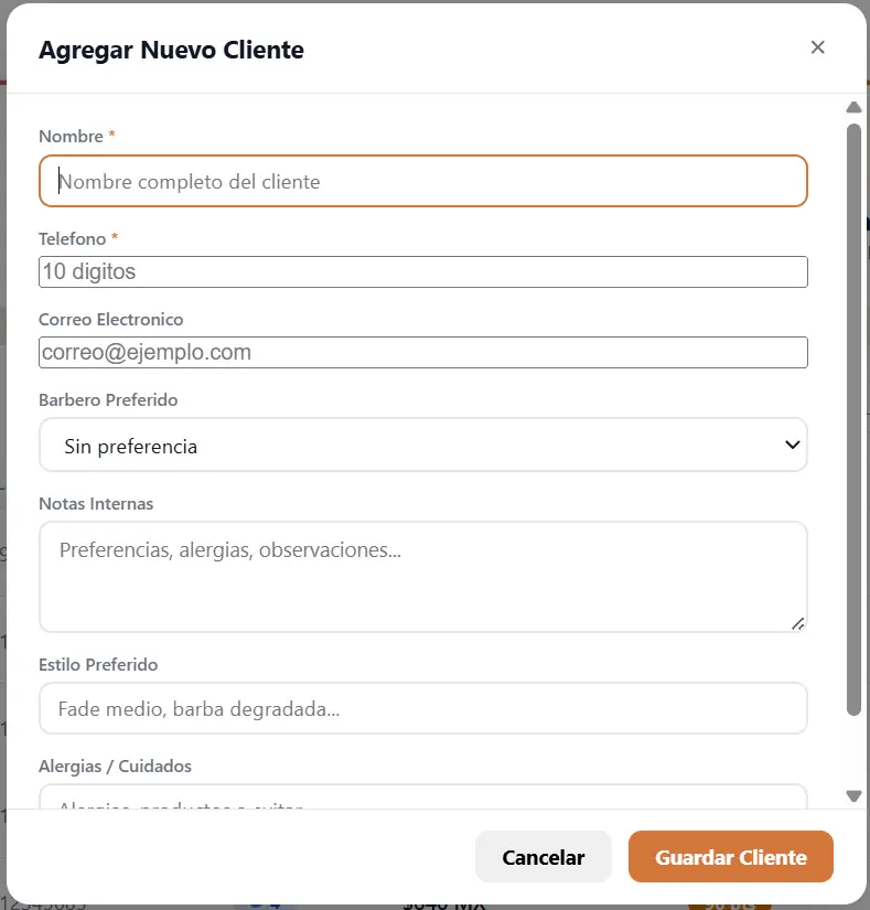 Agregar nuevo cliente